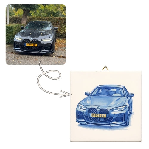 Delfts blauw tegeltje met jouw auto!