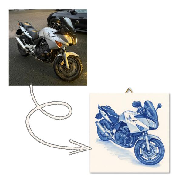 Delfts blauw tegeltje met jouw motor!