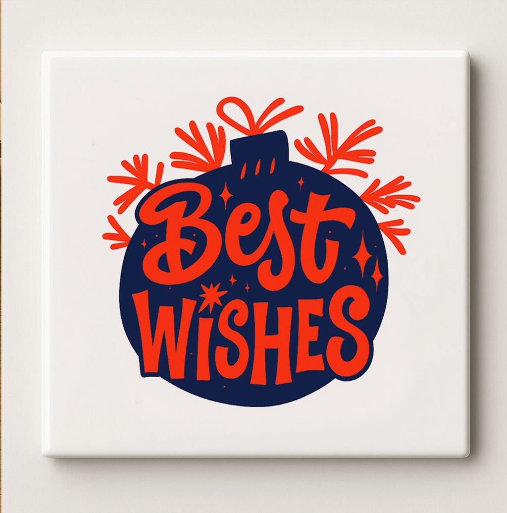 Feestelijke Tegel “Best Wishes” – 15x15cm Keramische Wanddecoratie – Vrolijk Kerst & Nieuwjaar Cadeau voor Thuis of Kantoor