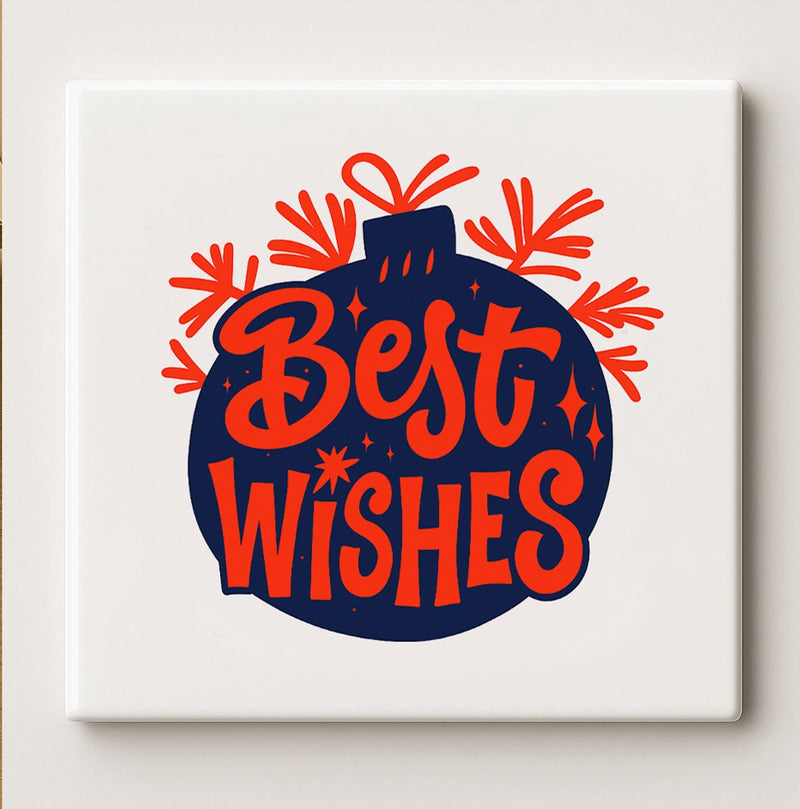 Feestelijke Tegel “Best Wishes” – 15x15cm Keramische Wanddecoratie – Vrolijk Kerst & Nieuwjaar Cadeau voor Thuis of Kantoor