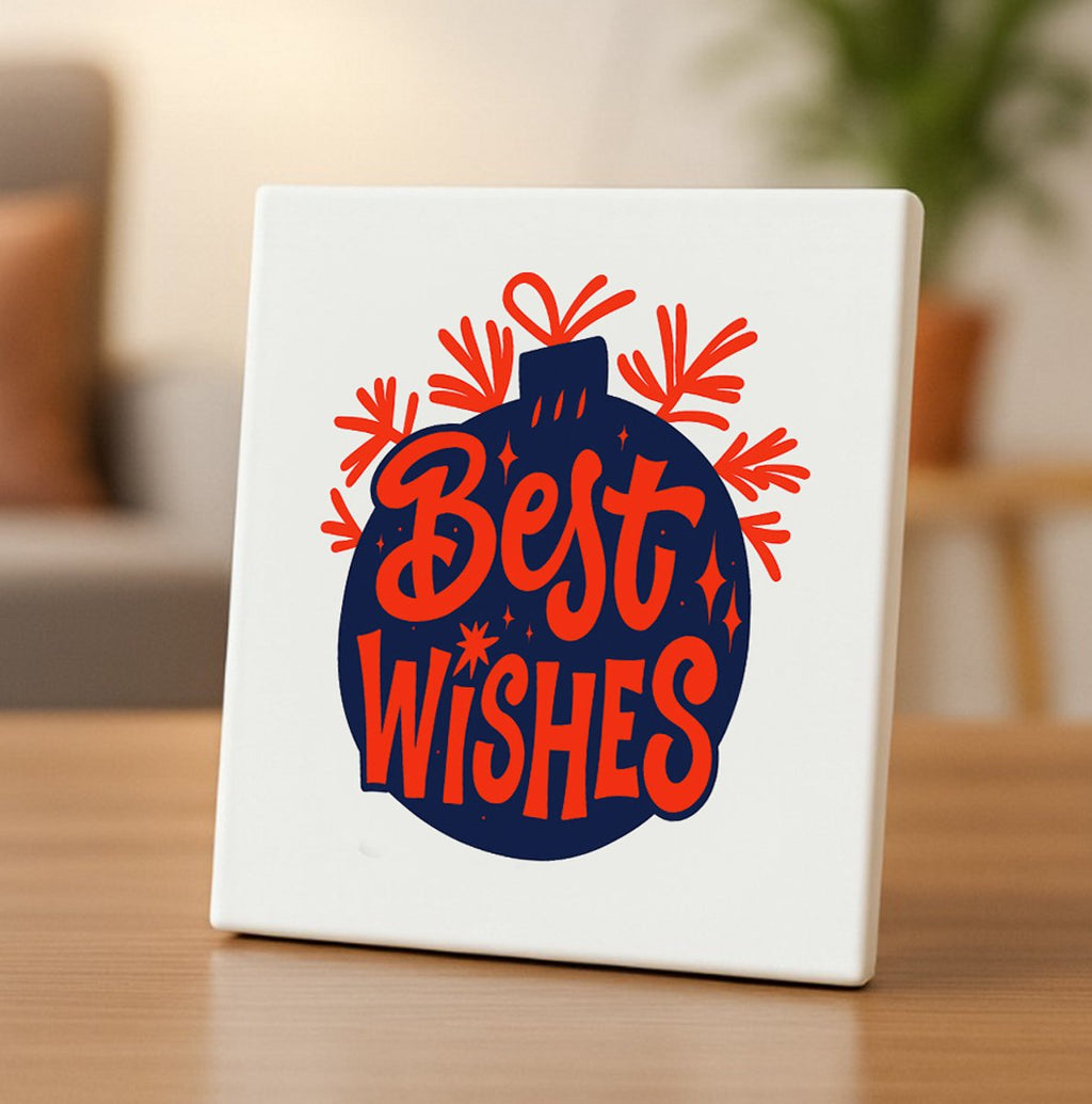 Feestelijke Tegel “Best Wishes” – 15x15cm Keramische Wanddecoratie – Vrolijk Kerst & Nieuwjaar Cadeau voor Thuis of Kantoor