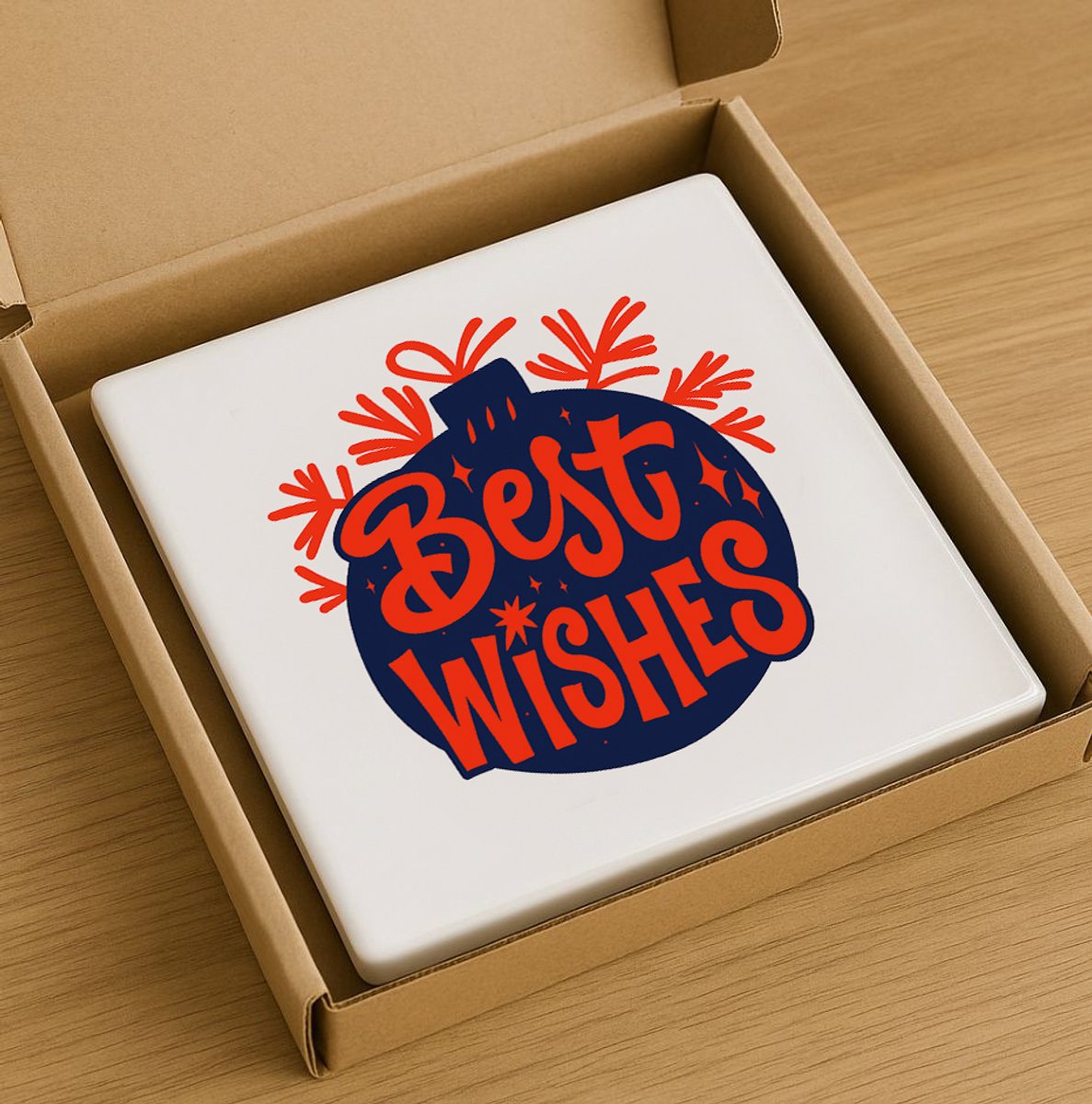 Feestelijke Tegel “Best Wishes” – 15x15cm Keramische Wanddecoratie – Vrolijk Kerst & Nieuwjaar Cadeau voor Thuis of Kantoor