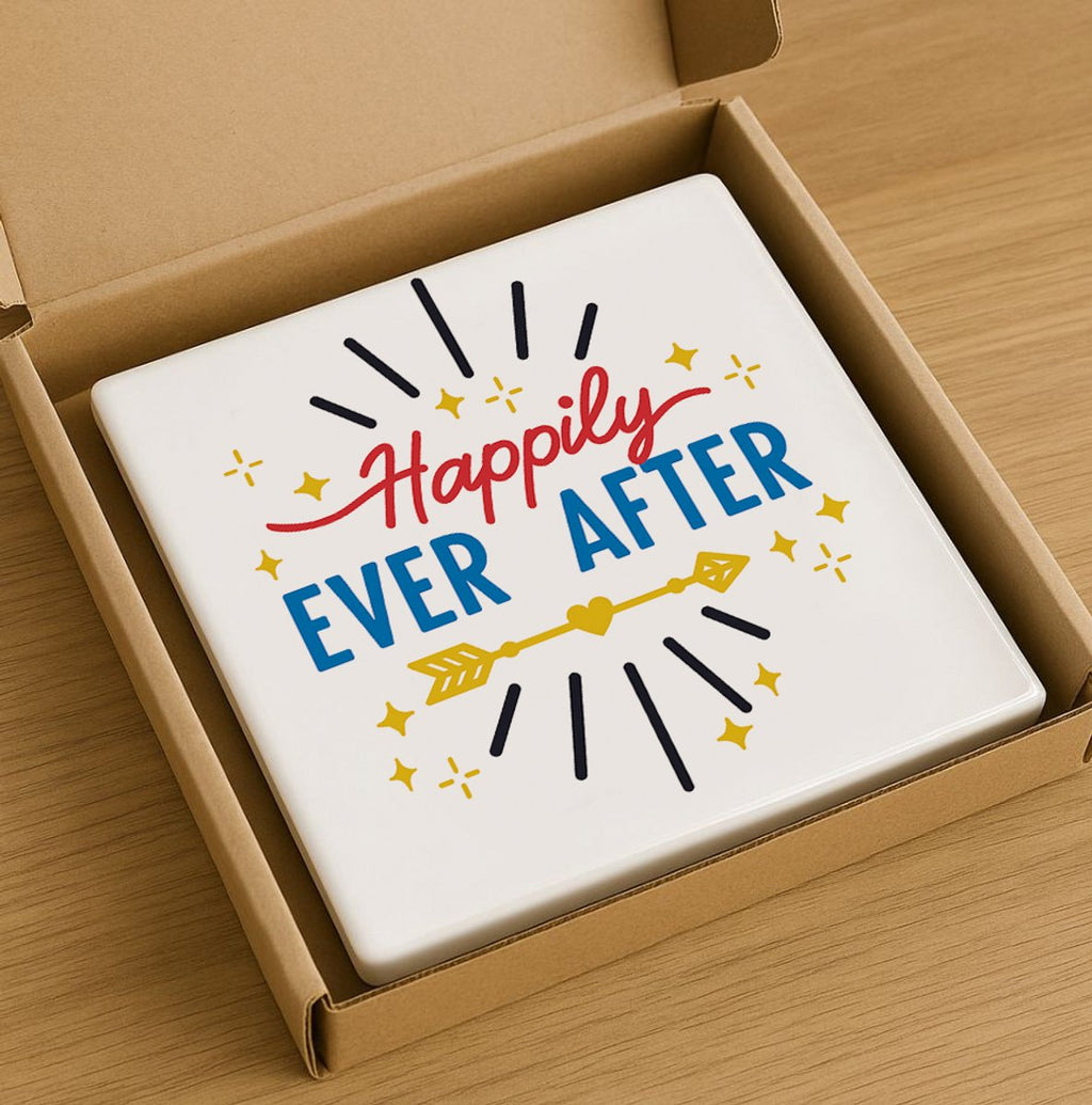 Happily Ever After Tegel – 15x15cm Romantische Keramische Wanddecoratie – Perfect Huwelijks-, Jubileum- of Stel Cadeau voor Thuisdecoratie