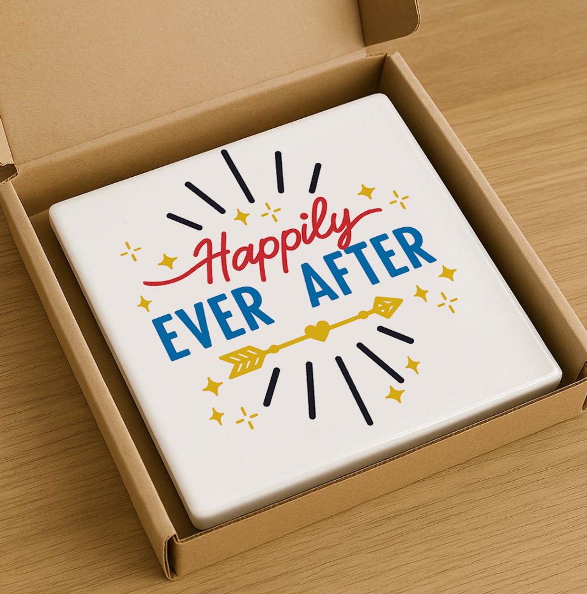Happily Ever After Tegel – 15x15cm Romantische Keramische Wanddecoratie – Perfect Huwelijks-, Jubileum- of Stel Cadeau voor Thuisdecoratie
