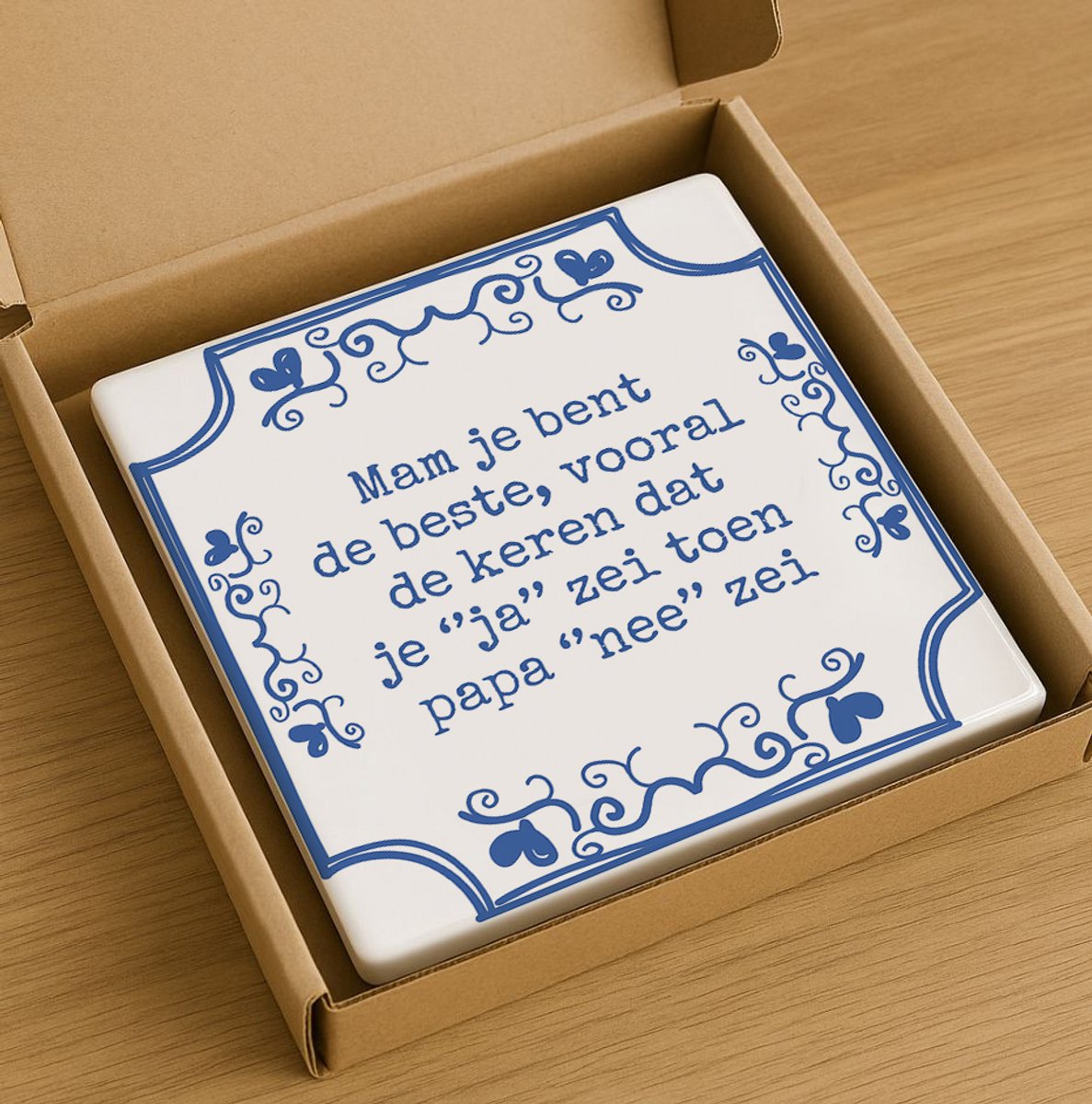 Mam Je Bent de Beste Tegel 15x15cm – Grappige Blauwe Delfts Stijl Keramische Wandtegel, Perfect Moederdag Cadeau of Woondecoratie voor Moeders