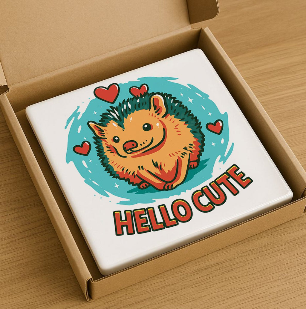 Hello Cute Tegel 15x15cm – Schattige Egel Ontwerp Keramische Wandtegel, Leuk Cadeau voor Dierliefhebbers, Kinderkamer of Woondecoratie