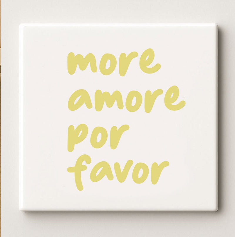 More Amore Por Favor Tegel 15x15cm – Minimalistische Romantische Citaat Keramische Wandtegel, Perfect Cadeau voor Koppels of Woondecoratie