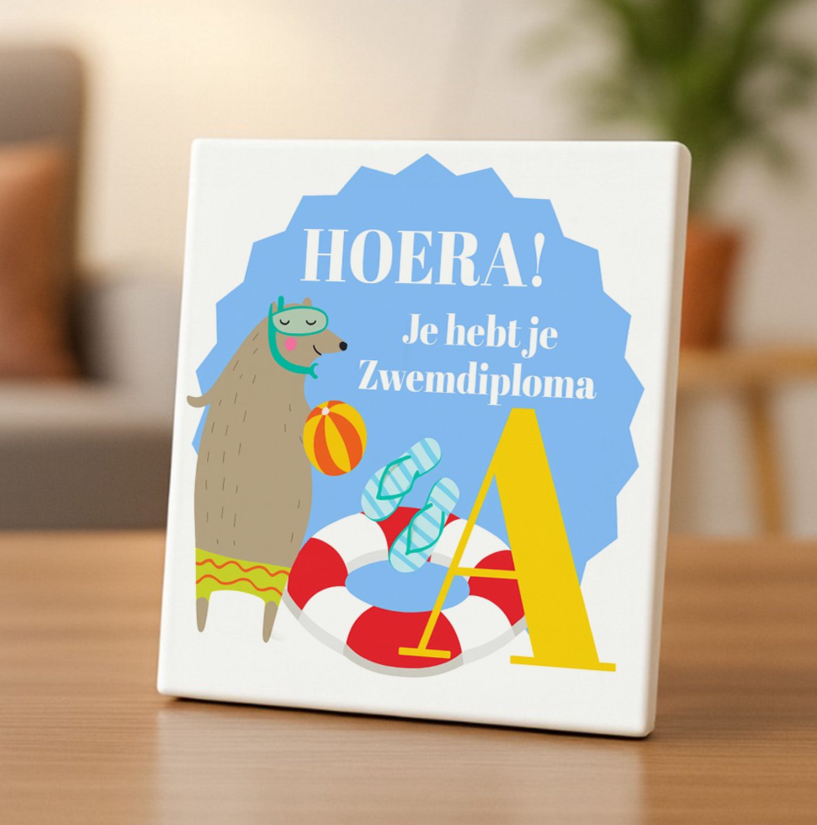 Hoera Zwemdiploma Tegel 15x15cm – Schattige Beer Ontwerp Keramische Tegel