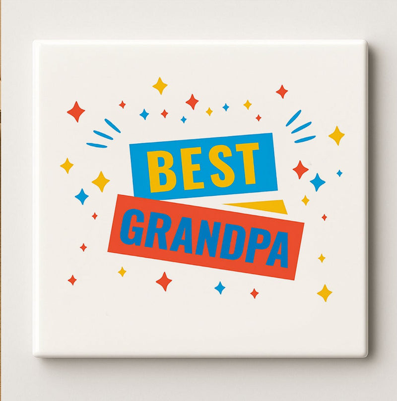 Best Grandpa Tegel 15x15cm – Kleurrijke Keramische Wandtegel, Perfect Cadeau voor Opa