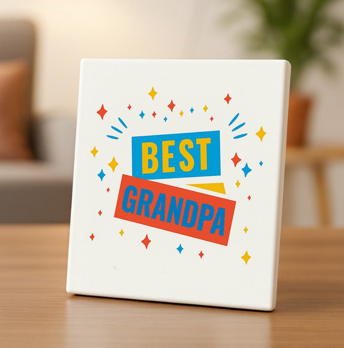 Best Grandpa Tegel 15x15cm – Kleurrijke Keramische Wandtegel, Perfect Cadeau voor Opa, Vaderdag of Familiewoondecoratie
