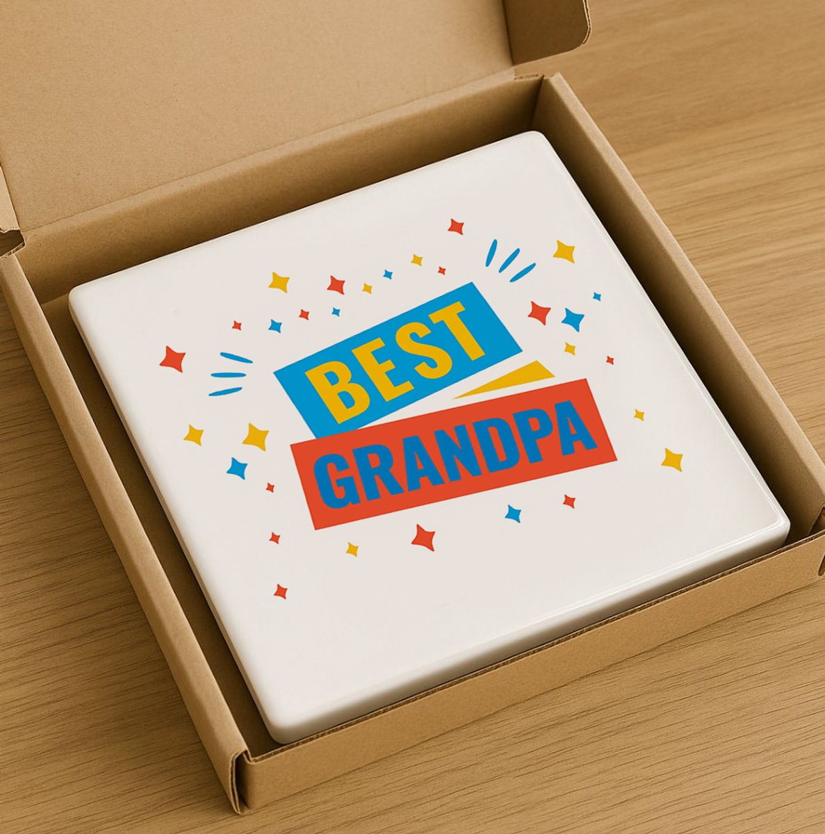 Best Grandpa Tegel 15x15cm – Kleurrijke Keramische Wandtegel, Perfect Cadeau voor Opa, Vaderdag of Familiewoondecoratie