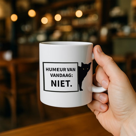 Grappige Zwarte Kat Mok – ‘Niet Vandaag’ Beker voor Kattenliefhebbers en Sarcastische Ochtenden