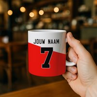 Feyenoord Gepersonaliseerde Voetbal Mok | Keramische Beker met Eigen Naam & Nummer Rood Wit | Ideaal Cadeau voor Feyenoord Fans 330ml