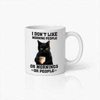 Grappige Zwarte Kat Mok – "Ik Hou Niet van Ochtendmensen" Sarcastische Koffiebeker – Perfect Cadeau voor Katten- en Koffieliefhebbers