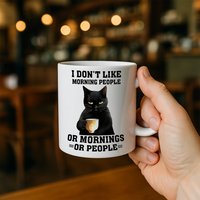 Grappige Zwarte Kat Mok – "Ik Hou Niet van Ochtendmensen" Sarcastische Koffiebeker – Perfect Cadeau voor Katten- en Koffieliefhebbers