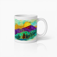 Kleurrijke Berg Zonsopgang Mok – Artistieke Natuur Koffiebeker voor Buitenliefhebbers