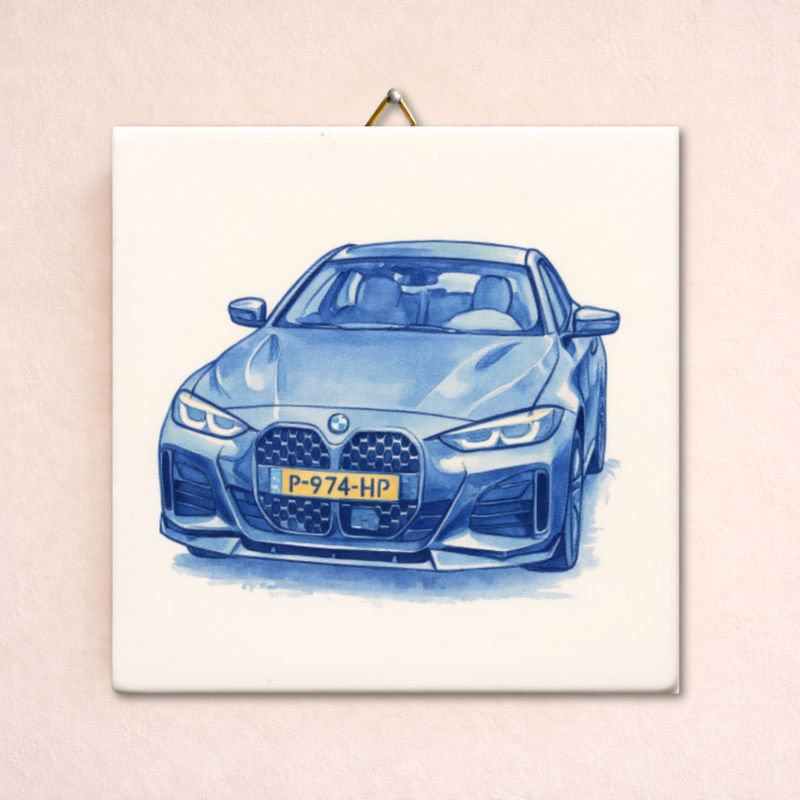 Delfts blauw tegeltje met jouw auto!