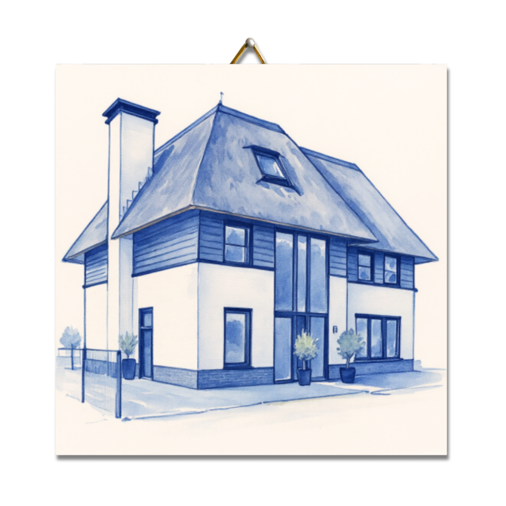 Delfts blauw tegeltje met jouw huis!