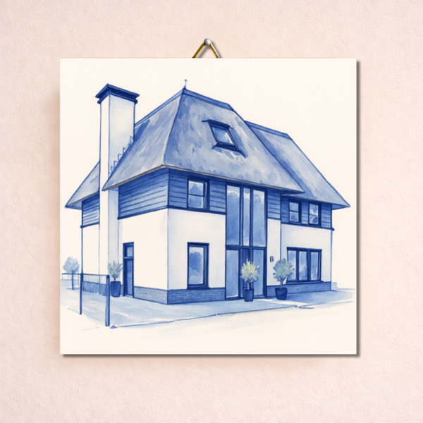 Delfts blauw tegeltje met jouw huis!