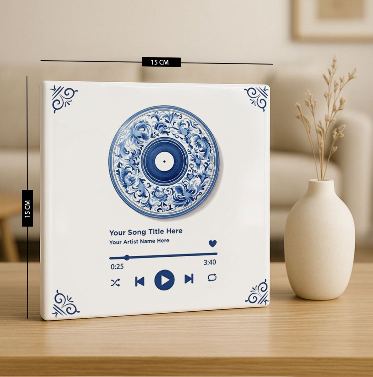 Gepersonaliseerde Song Tegel 15x15cm – Muziekspeler Ontwerp Keramische Tegel met Eigen Lied