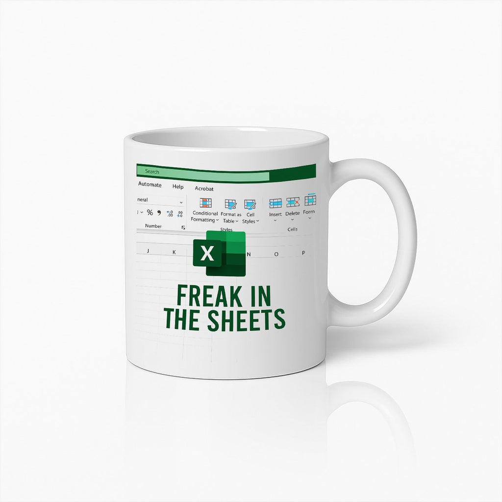 Grappige Excel 'Freak in the Sheets' Mok – Humoristische Koffiemok voor Excel Fans en Spreadsheet Liefhebbers