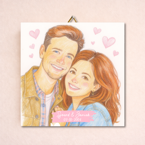 Jouw foto op een valentijns tegeltje in aquarel stijl