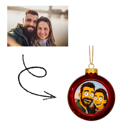 Kerstbal met eigen foto in simpsons style!  (rood)