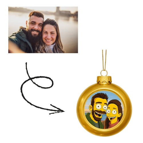 Kerstbal met eigen foto in simpsons style!  (goud)