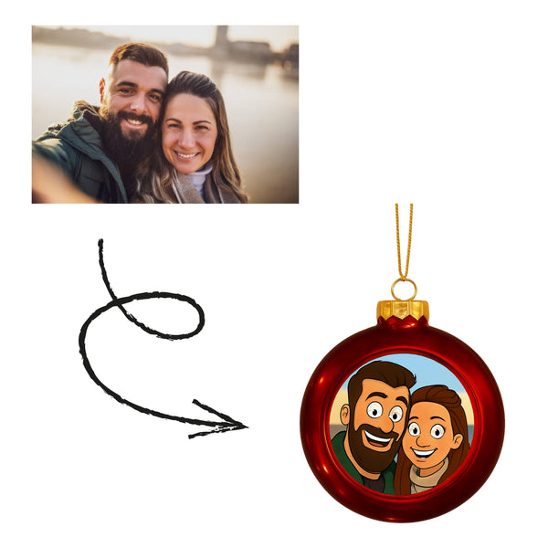 Kerstbal met eigen design (rood) - Zet jouw foto in een cartoon style!