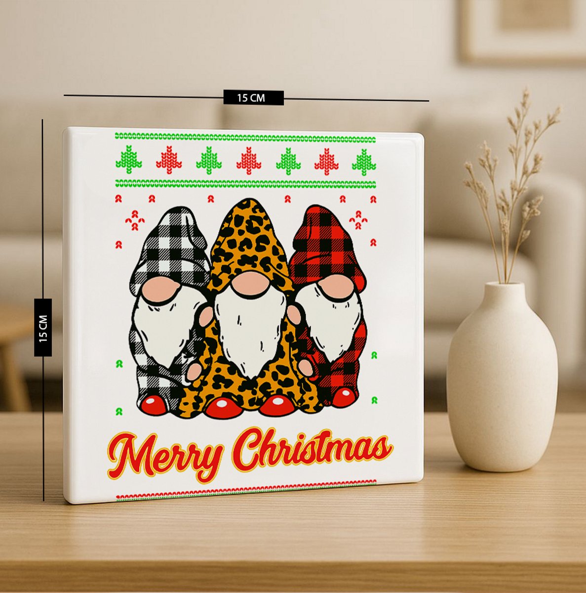 Merry Christmas Kabouters Tegel – 15x15 cm Keramische Wanddecoratie