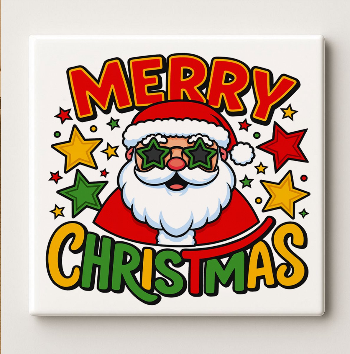 Merry Christmas Kerstman Art Tegel – 15x15cm
