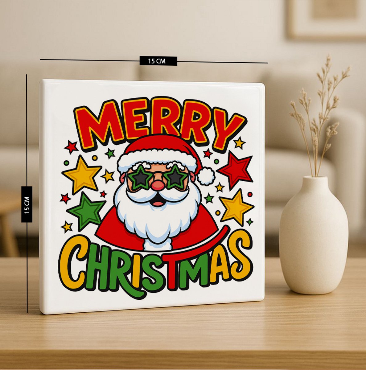 Merry Christmas Kerstman Art Tegel – 15x15cm