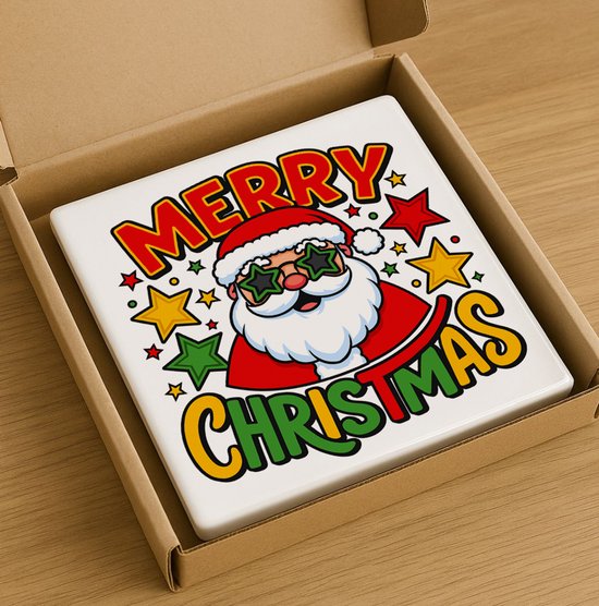 Merry Christmas Kerstman Art Tegel – 15x15cm