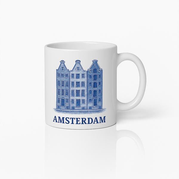 Mok met Grachtenpanden van Amsterdam - delfts blauw