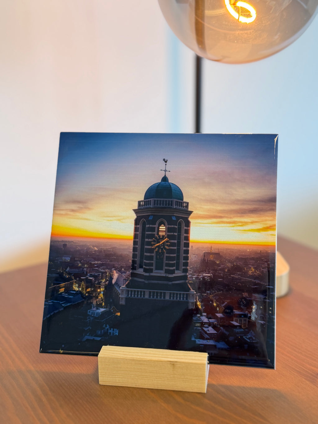 "Peperbus in zonsondergang' tegel (15x15 CM)