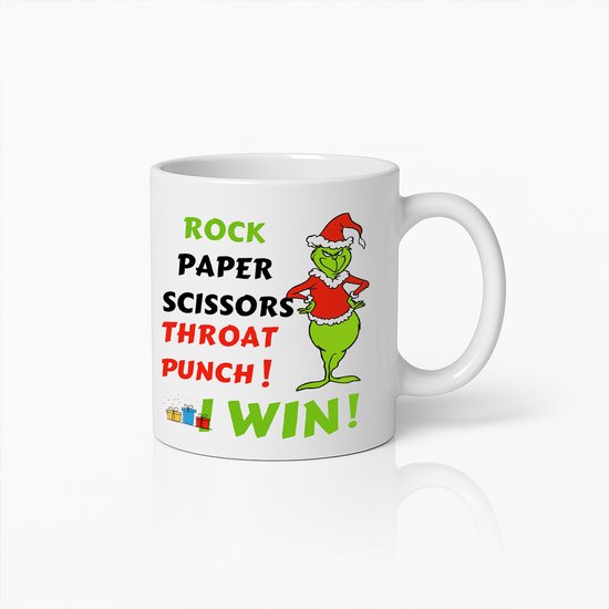 Rock Paper Scissors Throat Punch Grappige Grinch Kerstmok