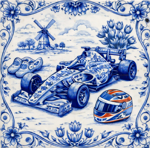 Tegeltje Formule 1 auto delfts blauw