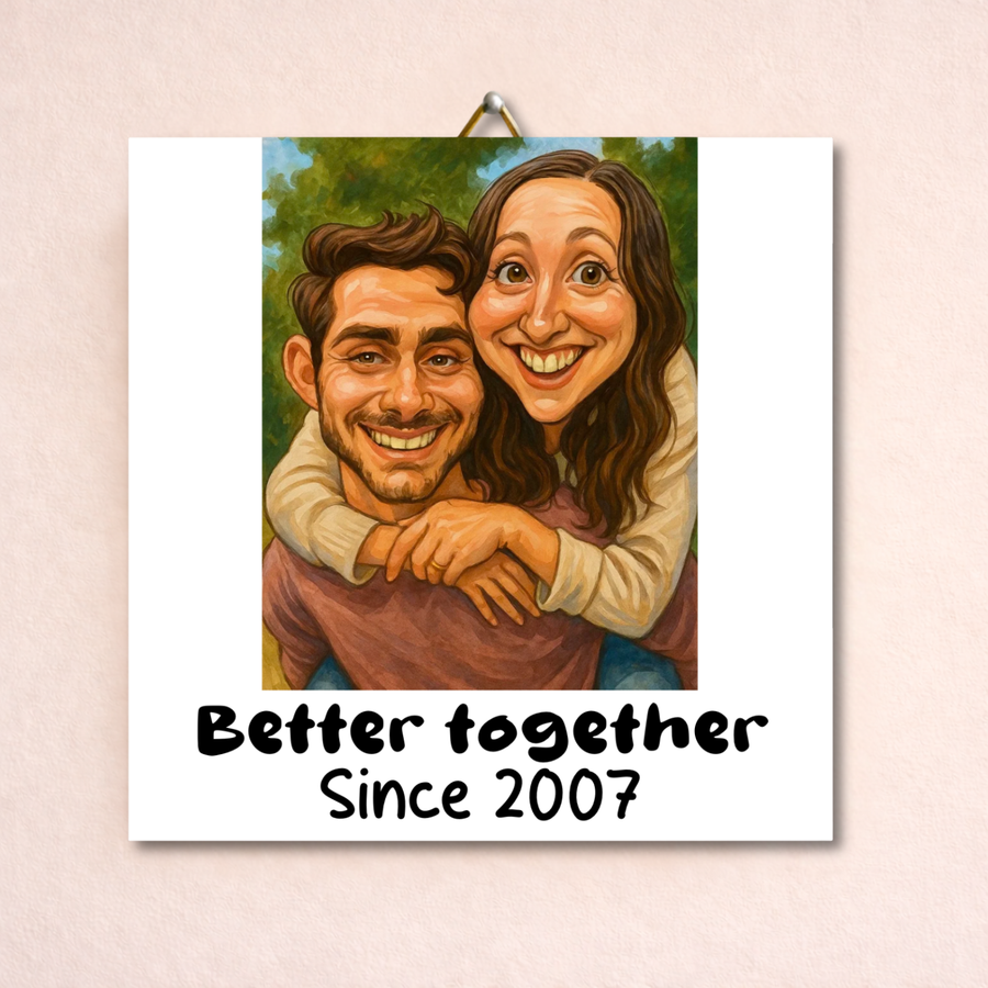 Tegeltje met Karikatuur koppel foto