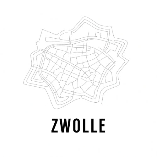 Zwolle plattegrond op witte achtergrond